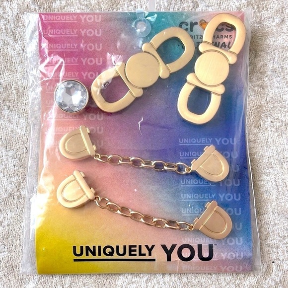 Brand New Crocs Jibbitz Charms Recollect Shoelery 5 Pk Gold Tone Metallic Chains - Picture 11 of 15